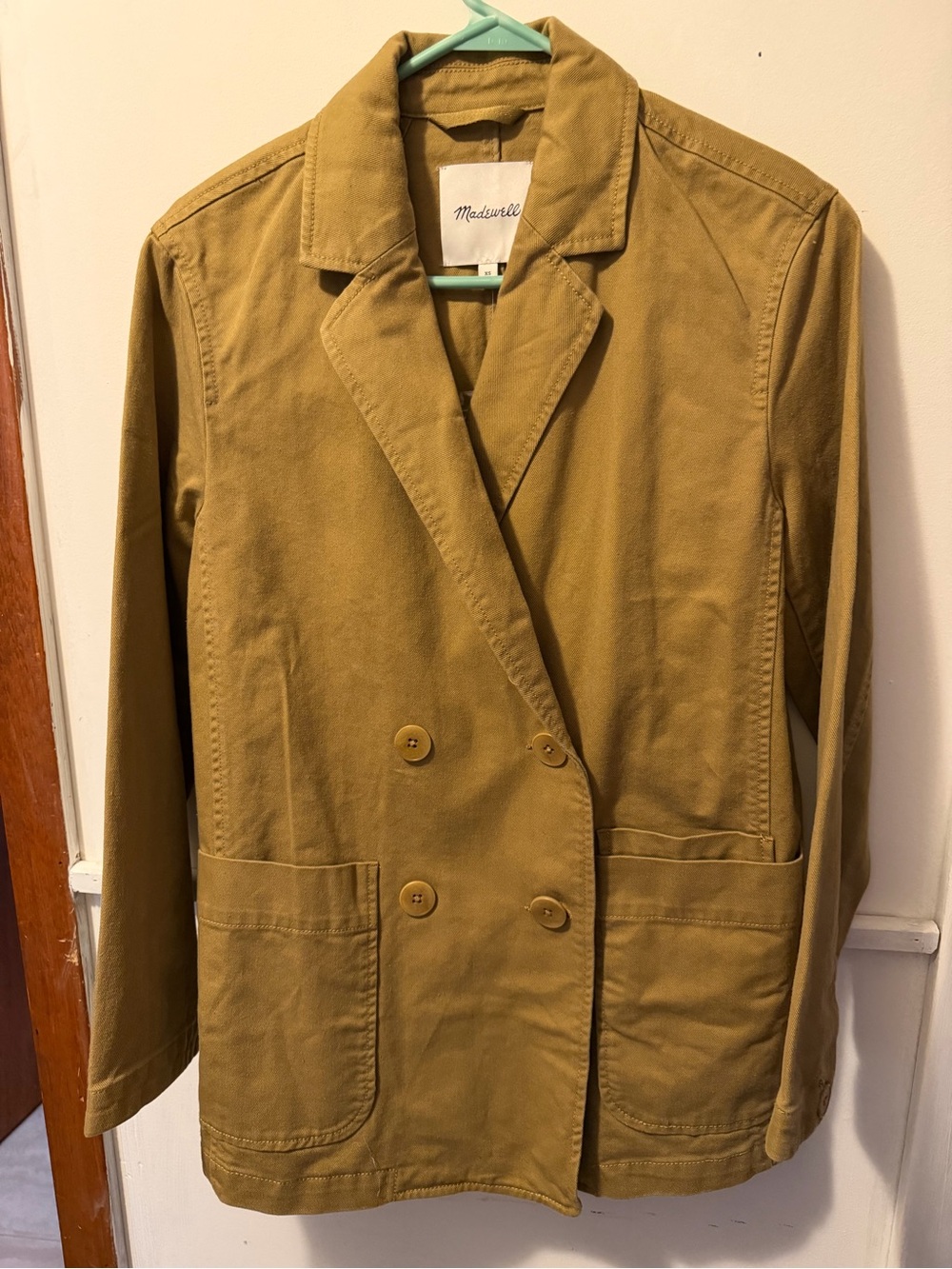 Madewell Double-Breasted Cotton Blazer in Mustard